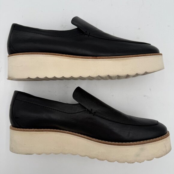 Vince Warren Women's Black Leather Slip On Shoes Platform Size 9.5M Loafer - Picture 3 of 10